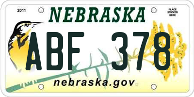 NE license plate ABF378