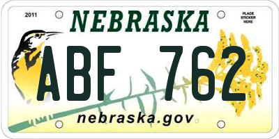 NE license plate ABF762
