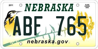 NE license plate ABF765