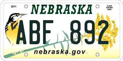 NE license plate ABF892