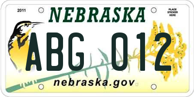 NE license plate ABG012
