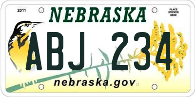 NE license plate ABJ234