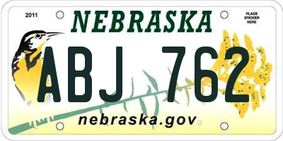 NE license plate ABJ762