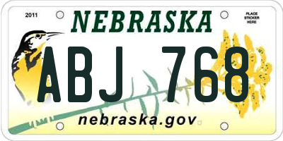 NE license plate ABJ768