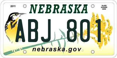 NE license plate ABJ801