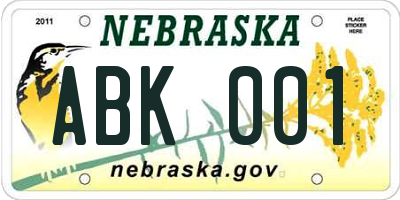 NE license plate ABK001