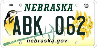 NE license plate ABK062