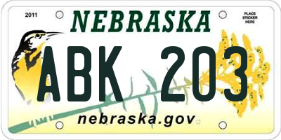 NE license plate ABK203