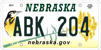 NE license plate ABK204