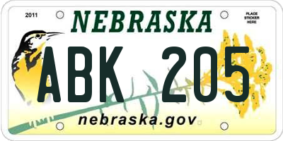 NE license plate ABK205