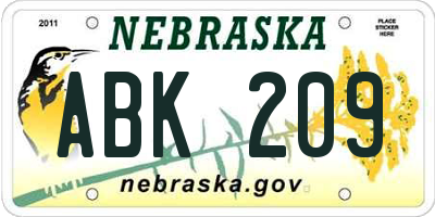 NE license plate ABK209