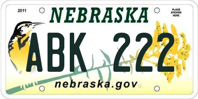 NE license plate ABK222