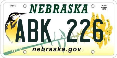 NE license plate ABK226