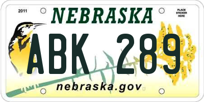 NE license plate ABK289