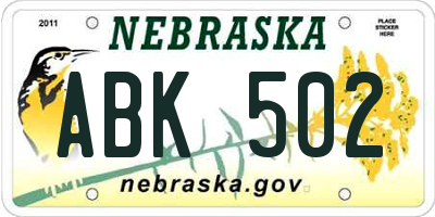 NE license plate ABK502