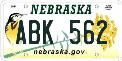 NE license plate ABK562