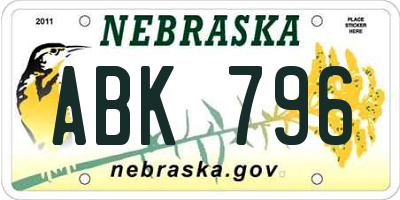 NE license plate ABK796
