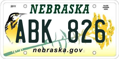 NE license plate ABK826