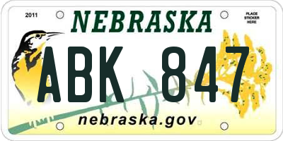 NE license plate ABK847