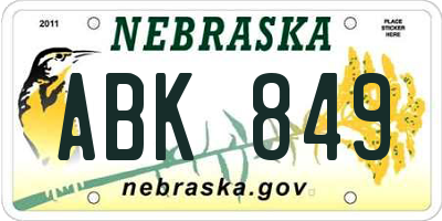 NE license plate ABK849