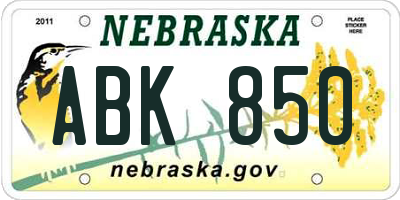 NE license plate ABK850