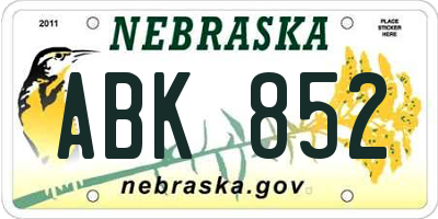 NE license plate ABK852