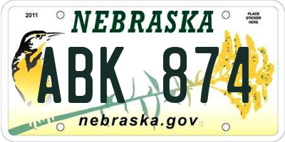 NE license plate ABK874