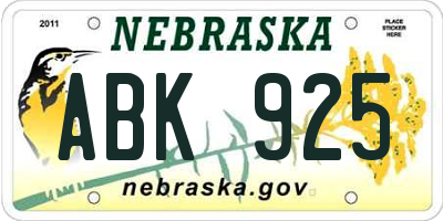 NE license plate ABK925