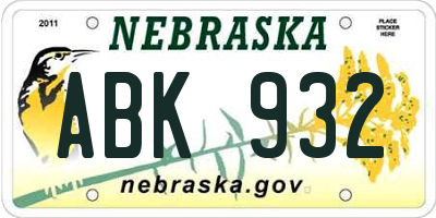 NE license plate ABK932