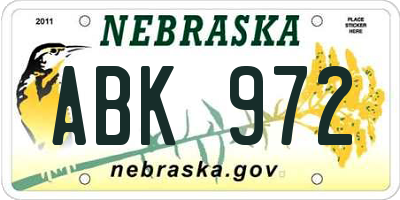NE license plate ABK972