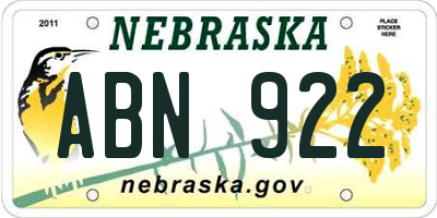 NE license plate ABN922