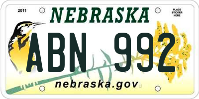 NE license plate ABN992