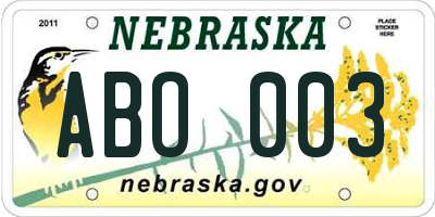 NE license plate ABO003