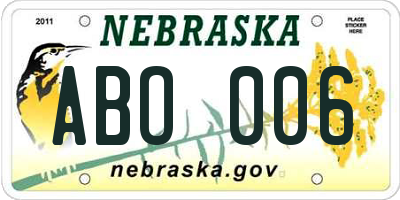 NE license plate ABO006