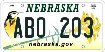 NE license plate ABO203