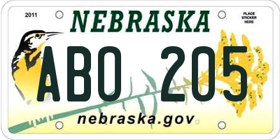 NE license plate ABO205