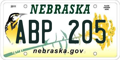 NE license plate ABP205