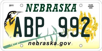 NE license plate ABP992