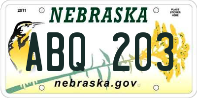 NE license plate ABQ203