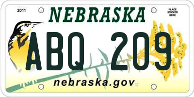 NE license plate ABQ209