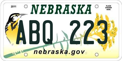 NE license plate ABQ223