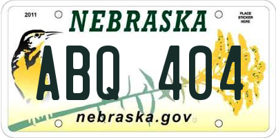 NE license plate ABQ404