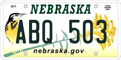 NE license plate ABQ503