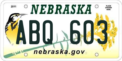 NE license plate ABQ603