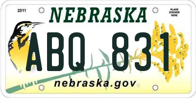 NE license plate ABQ831