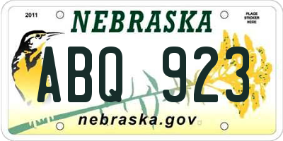 NE license plate ABQ923