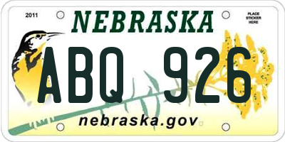 NE license plate ABQ926