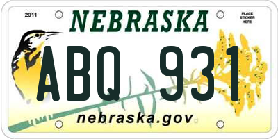 NE license plate ABQ931