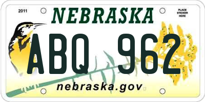 NE license plate ABQ962