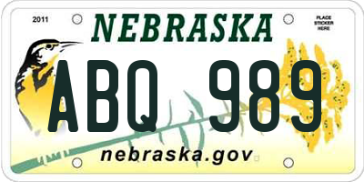 NE license plate ABQ989